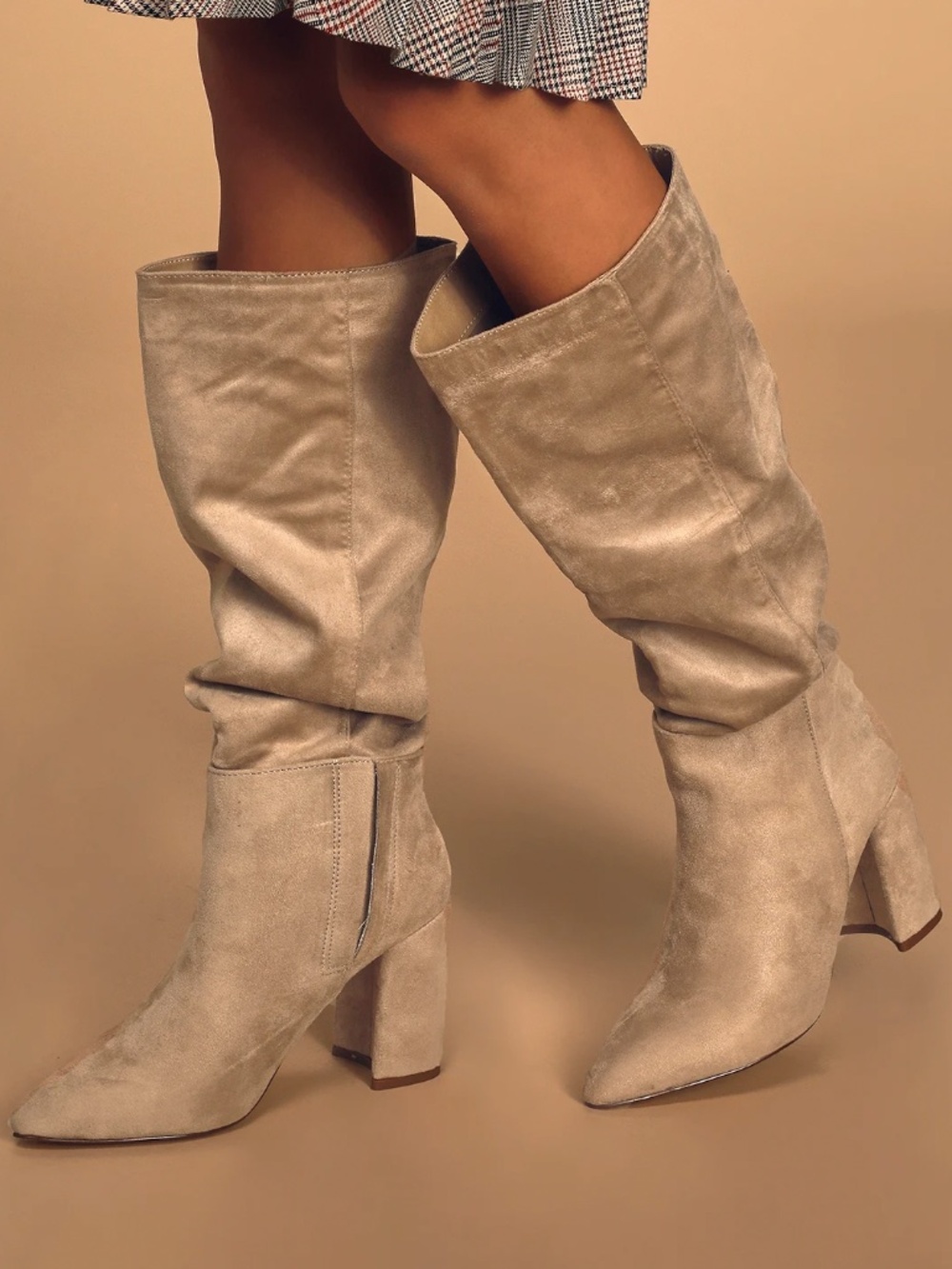 Lulus Katari Taupe Suede Pointed-Toe Knee High Boots
